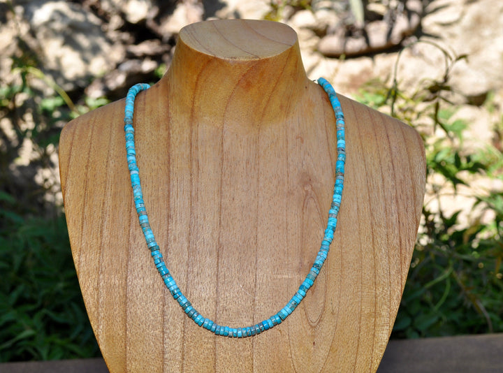Beaded Turquoise Necklace - Genuine Gemstone Surfer Beach Jewelry -  Boho Ocean  Necklace