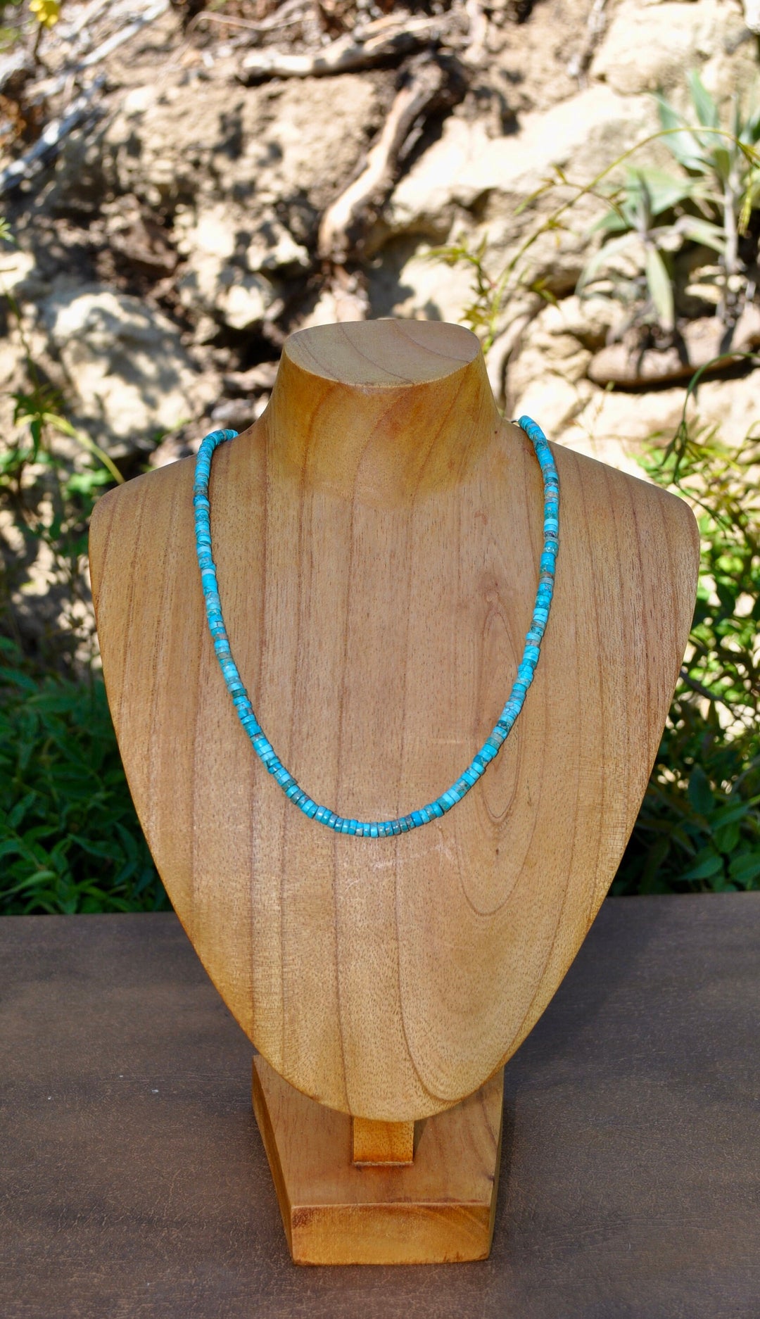 Beaded Turquoise Necklace - Genuine Gemstone Surfer Beach Jewelry -  Boho Ocean  Necklace