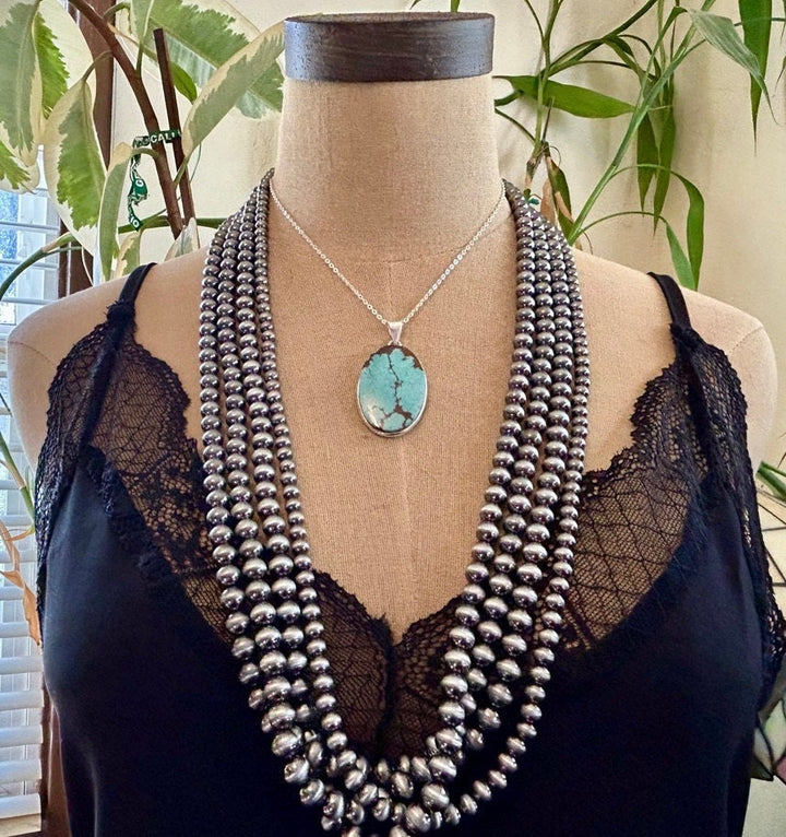 Western Pearl 4-Strand Necklace & Earrings Set: Silver Style Beaded Jewelry