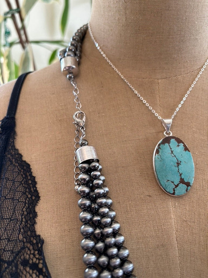 Western Pearl 4-Strand Necklace & Earrings Set: Silver Style Beaded Jewelry