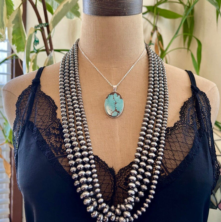 Western Pearl 4-Strand Necklace & Earrings Set: Silver Style Beaded Jewelry