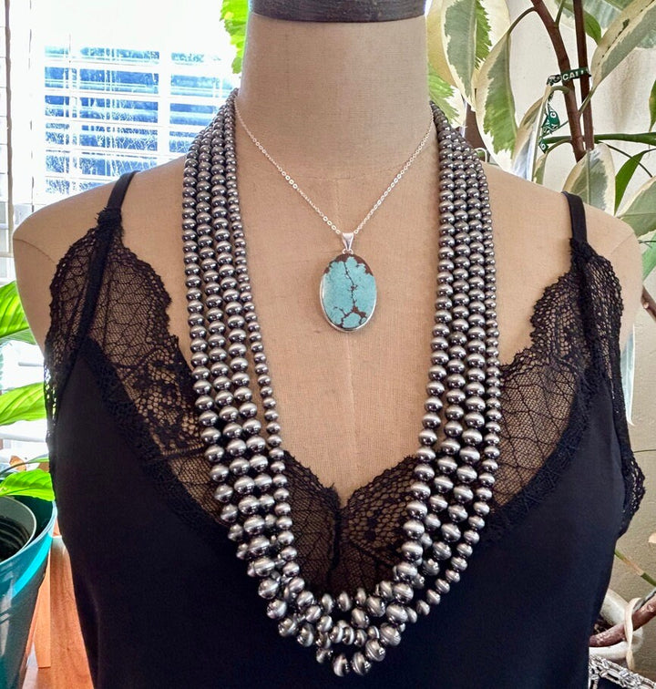 Western Pearl 4-Strand Necklace & Earrings Set: Silver Style Beaded Jewelry