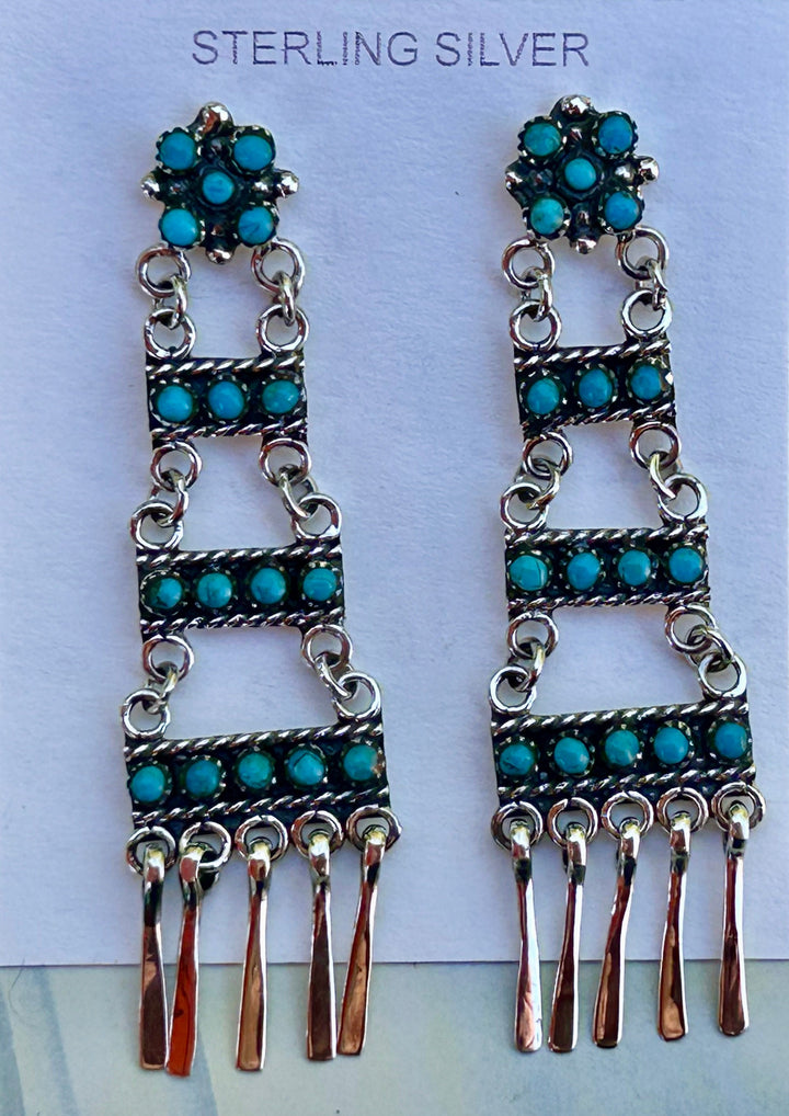 Sterling Silver Turquoise Snake-Eye Ladder Earrings: Southwestern Boho Jewelry