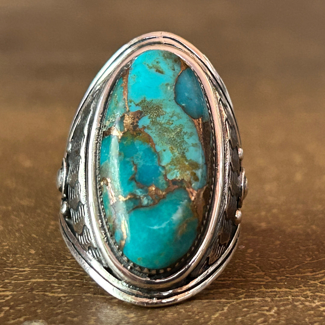 Turquoise Copper Matrix Ring: Sterling Silver,  Southwestern Men's Ring