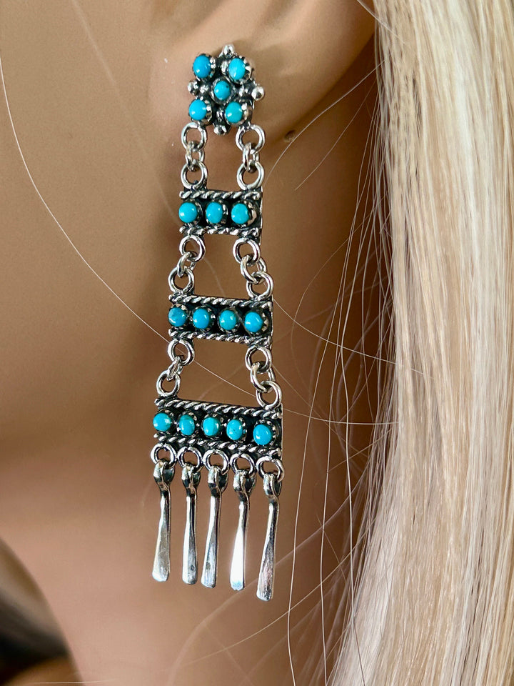 Sterling Silver Turquoise Snake-Eye Ladder Earrings: Southwestern Boho Jewelry