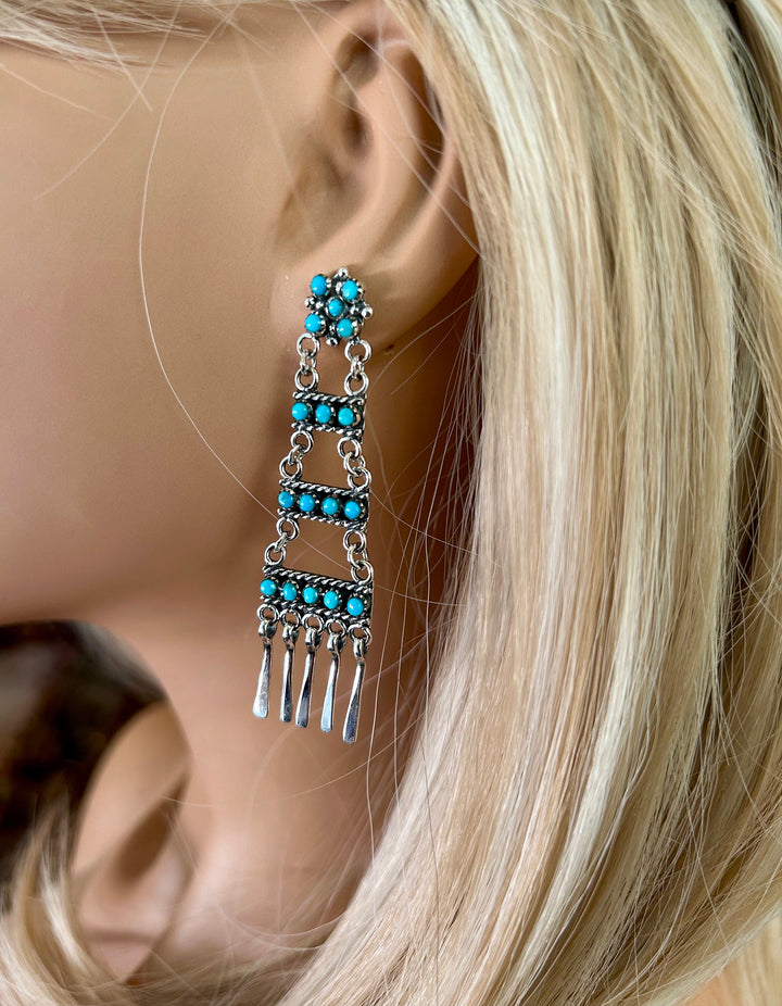 Sterling Silver Turquoise Snake-Eye Ladder Earrings: Southwestern Boho Jewelry