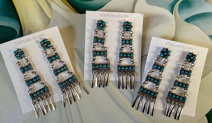 Sterling Silver Turquoise Snake-Eye Ladder Earrings: Southwestern Boho Jewelry