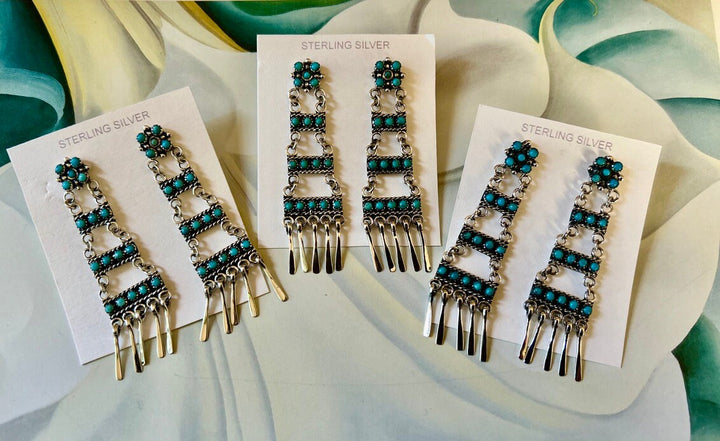 Sterling Silver Turquoise Snake-Eye Ladder Earrings: Southwestern Boho Jewelry
