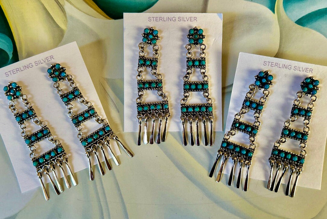 Sterling Silver Turquoise Snake-Eye Ladder Earrings: Southwestern Boho Jewelry
