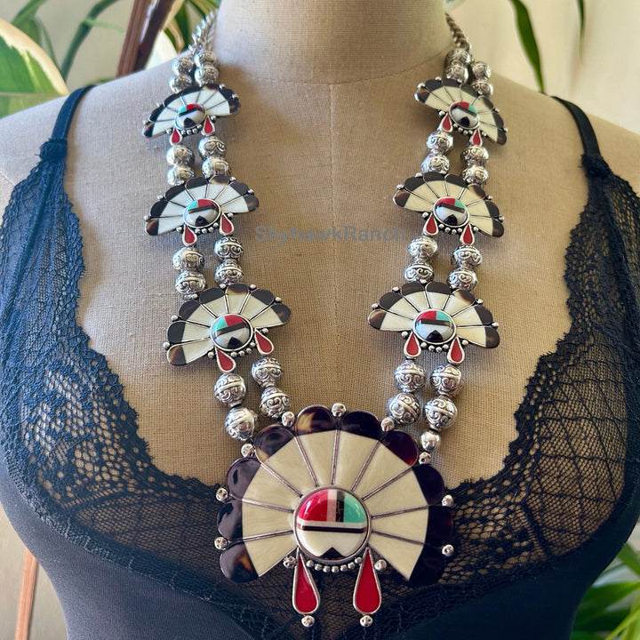 Squash Blossom Necklace - Silver Plate Reproduction - Southwestern Style Statement Jewelry