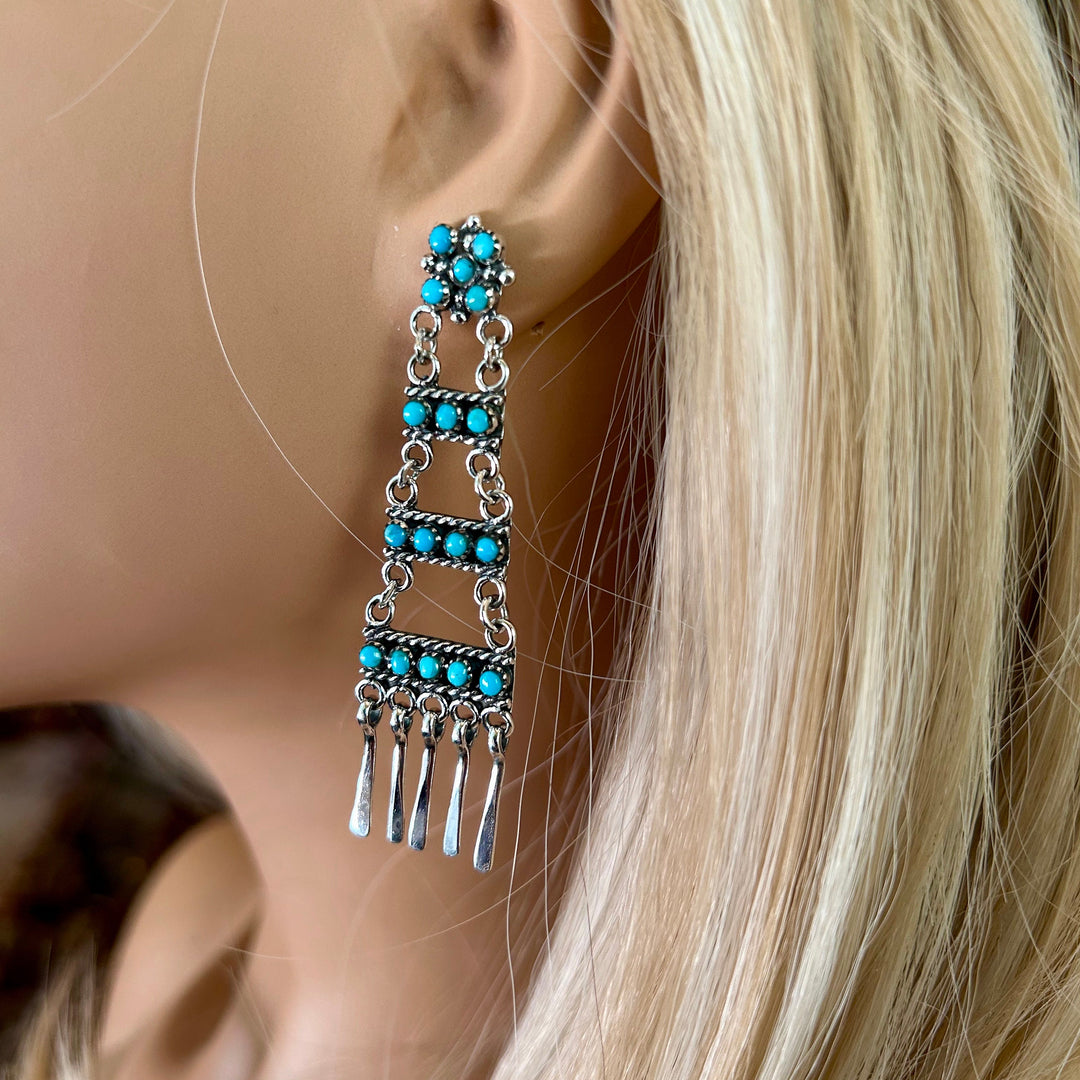 Sterling Silver Turquoise Snake-Eye Ladder Earrings: Southwestern Boho Jewelry