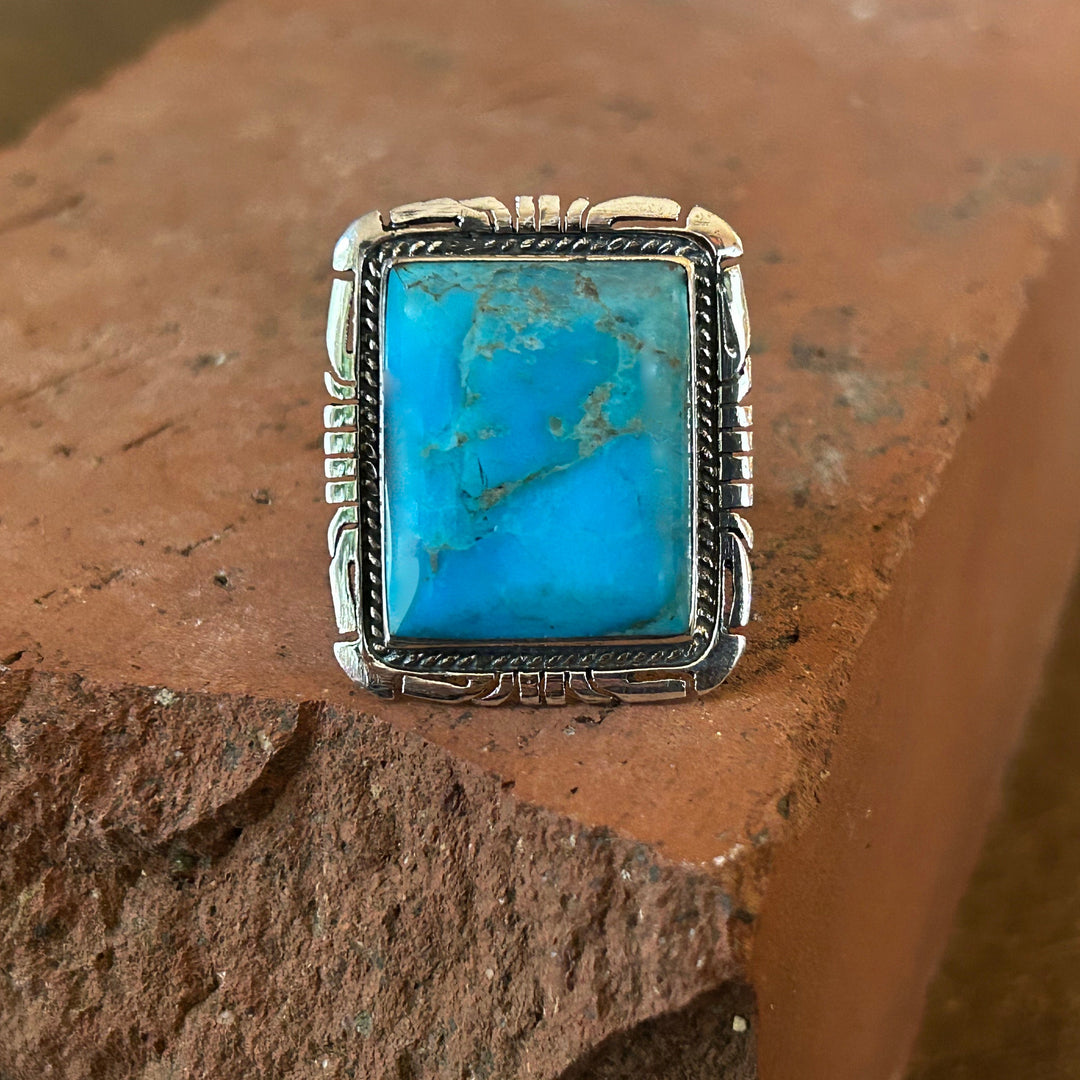 Genuine Turquoise Men's Ring Sterling Silver Ring Statement Ring Mens Ring Turquoise Gemstone Ring Gift for Dad