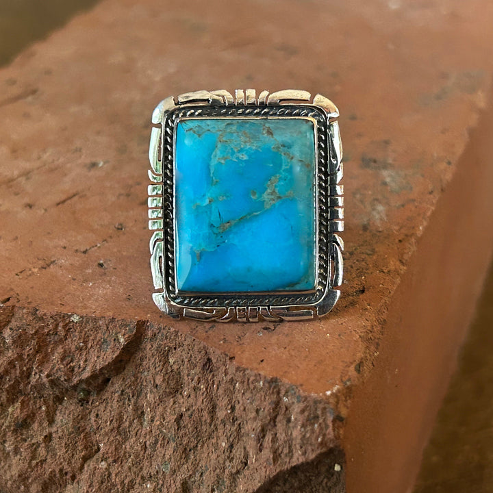 Genuine Turquoise Men's Ring Sterling Silver Ring Statement Ring Mens Ring Turquoise Gemstone Ring Gift for Dad
