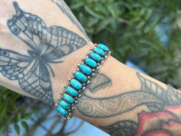 Genuine Turquoise Spiny Oyster Bracelet 925 Silver Turquoise and Spiny Oyster Cuff Turquoise Cuff Southwestern Western Jewelry