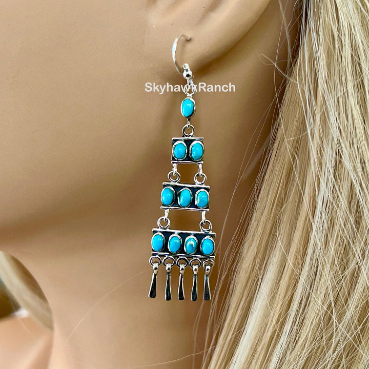 Turquoise Sterling Silver Chandelier Earrings: Southwestern Style