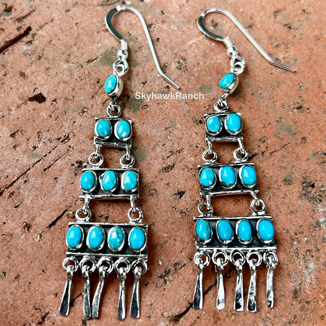 Turquoise Sterling Silver Chandelier Earrings: Southwestern Style