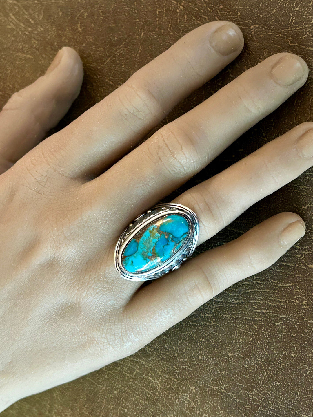 Turquoise Copper Matrix Ring: Sterling Silver,  Southwestern Men's Ring