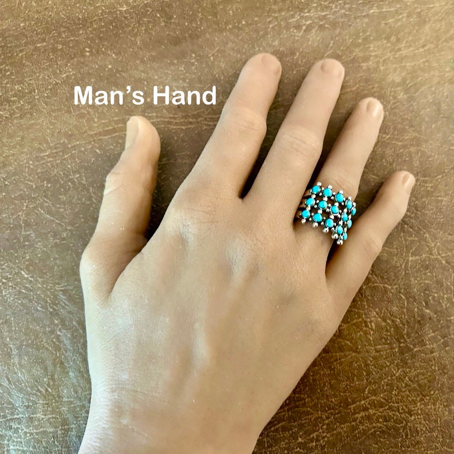 Turquoise Cluster Ring: Sterling Silver Petit Point Zuni Style