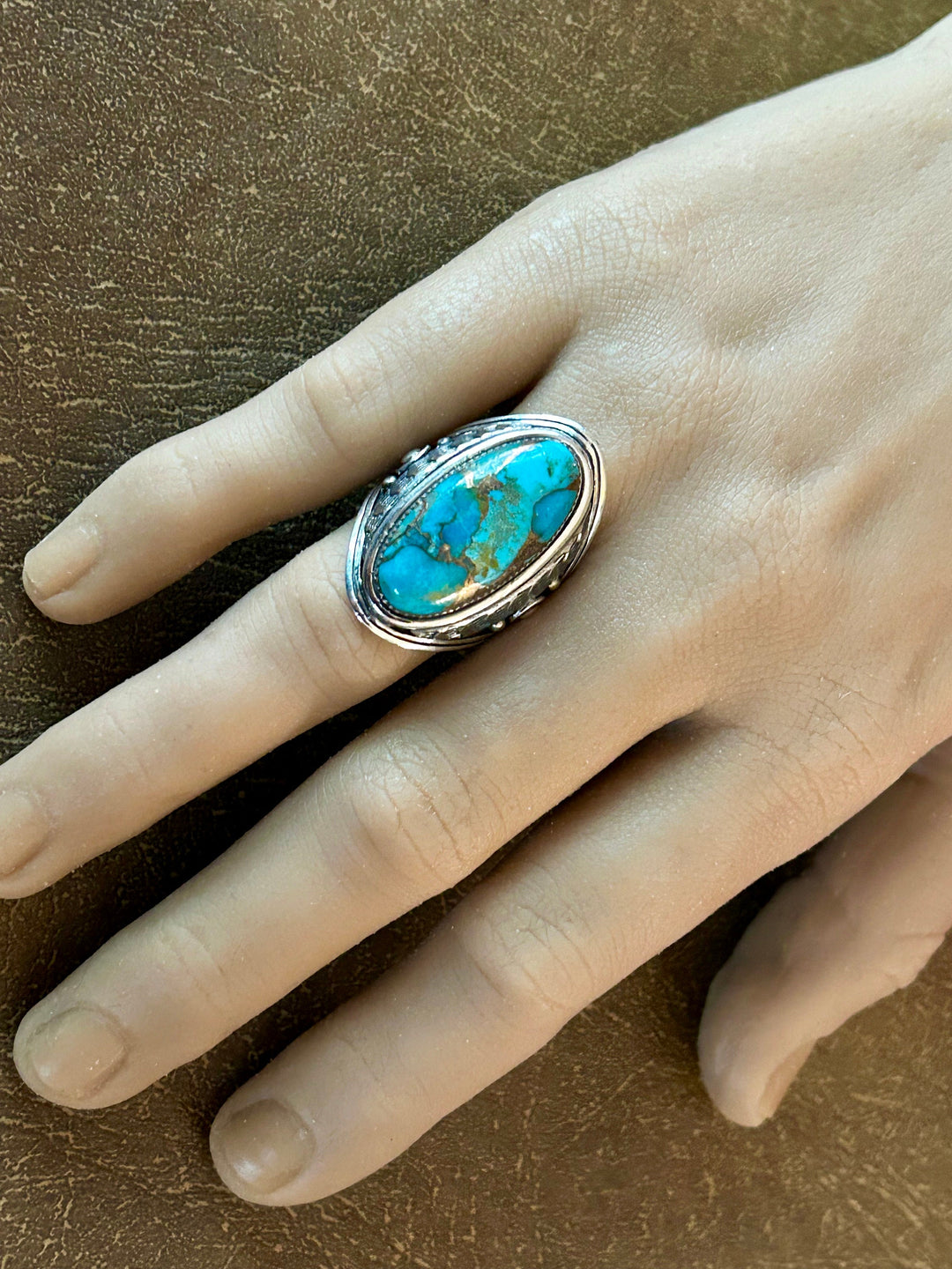 Turquoise Copper Matrix Ring: Sterling Silver,  Southwestern Men's Ring