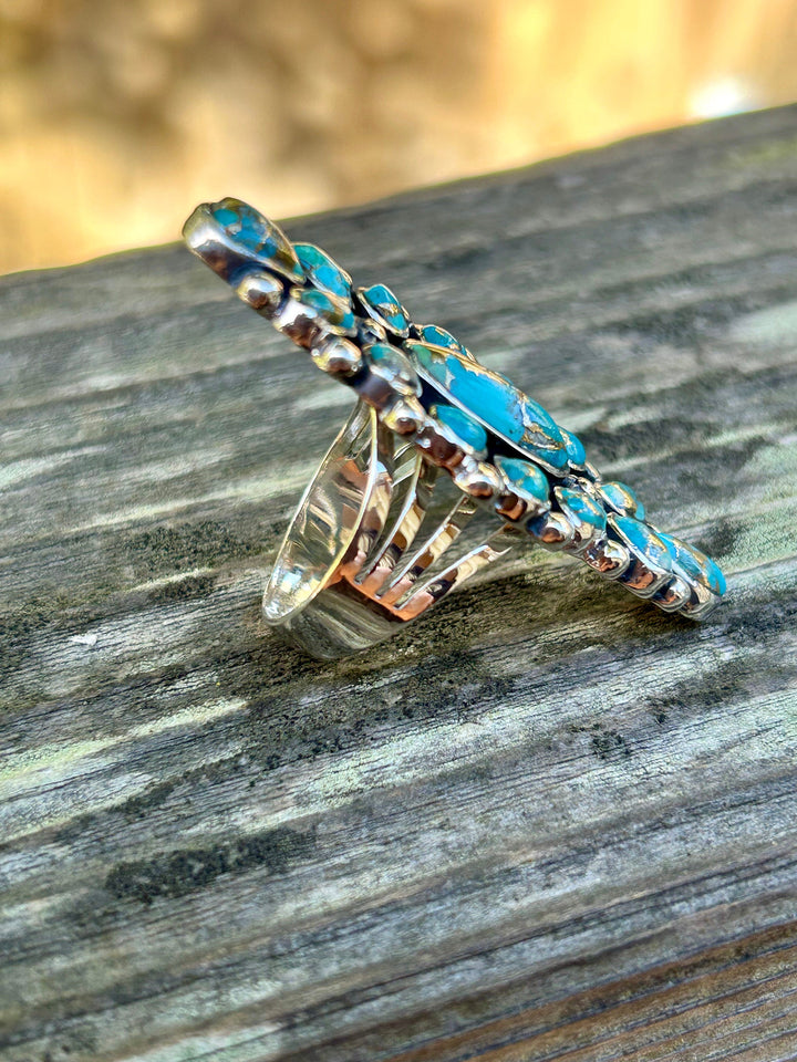 Copper Matrix Turquoise Statement Ring: Southwestern Sterling Silver