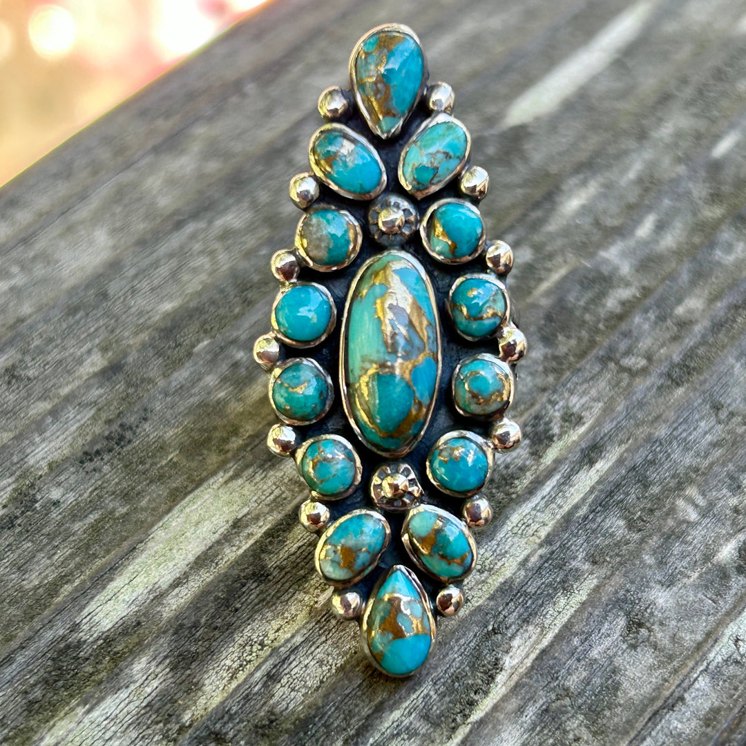 Copper Matrix Turquoise Statement Ring: Southwestern Sterling Silver