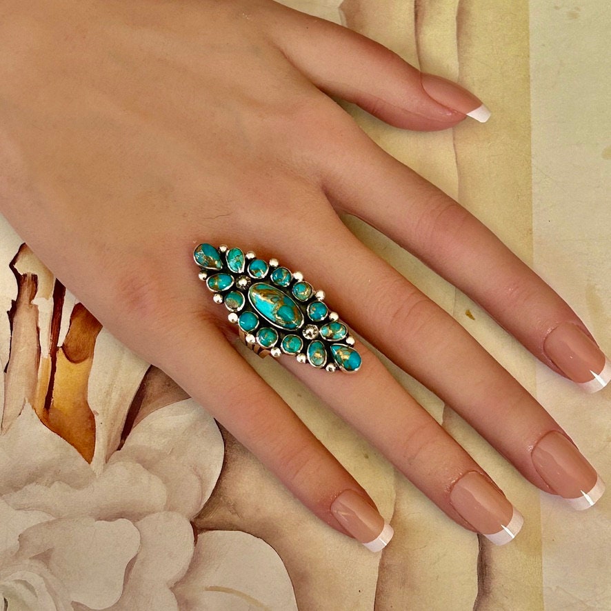 Copper Matrix Turquoise Statement Ring: Southwestern Sterling Silver