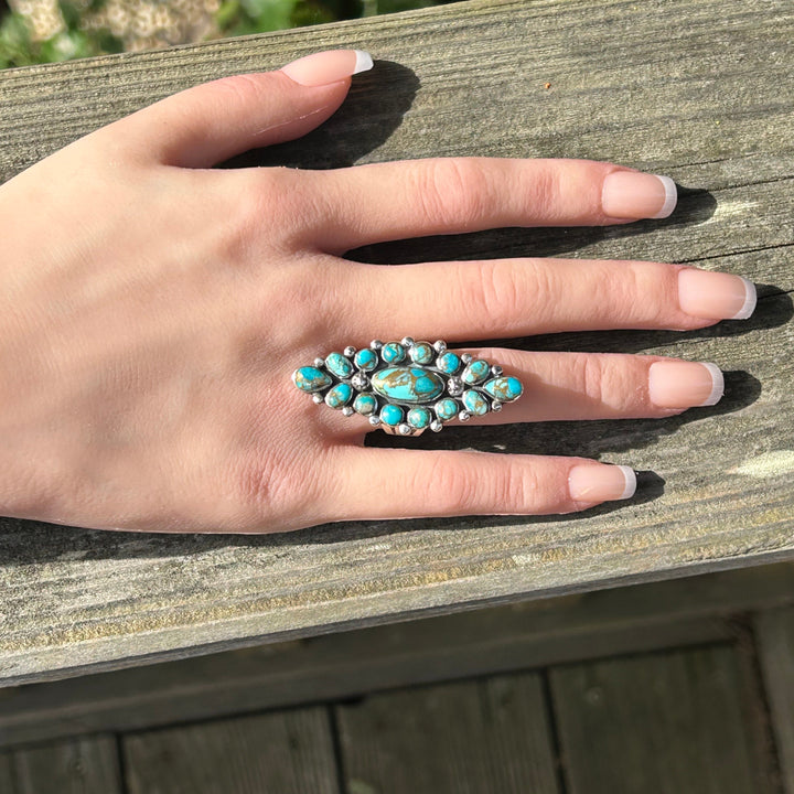 Copper Matrix Turquoise Statement Ring: Southwestern Sterling Silver