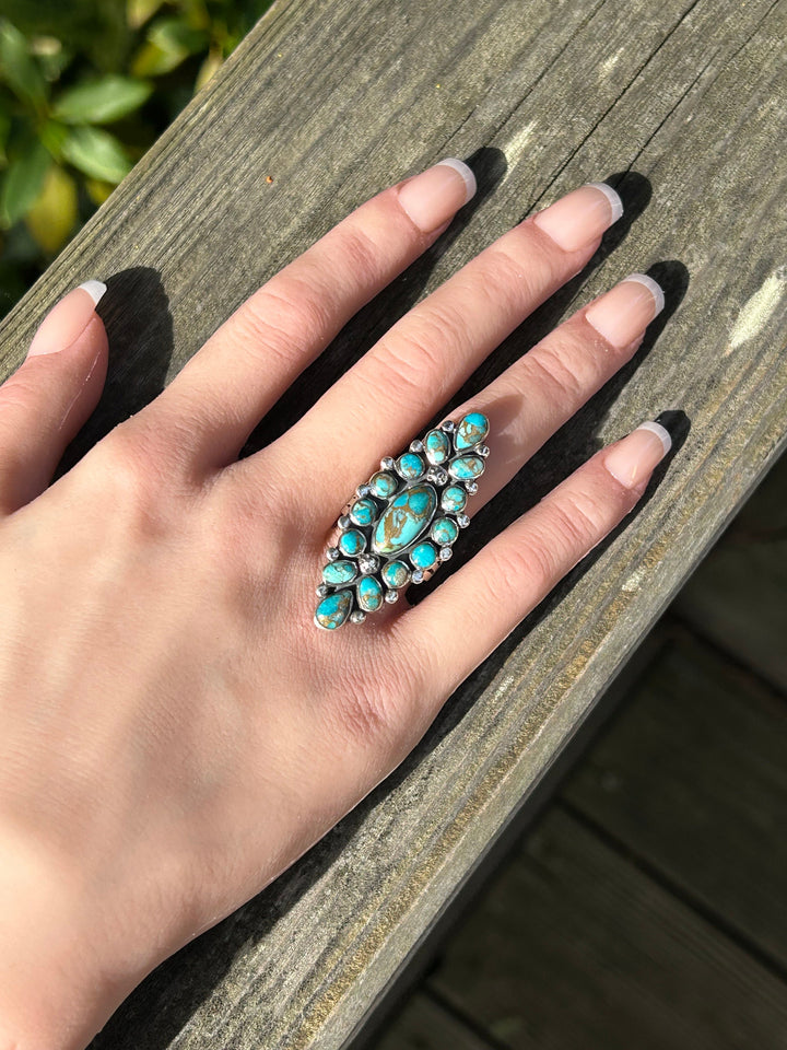 Copper Matrix Turquoise Statement Ring: Southwestern Sterling Silver