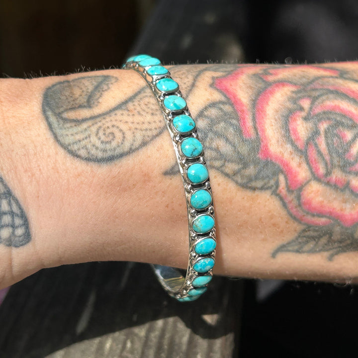 Genuine Turquoise Bangle Bracelet Sterling Silver Turquoise All Around Bangle Southwestern Style Bracelet Rare find