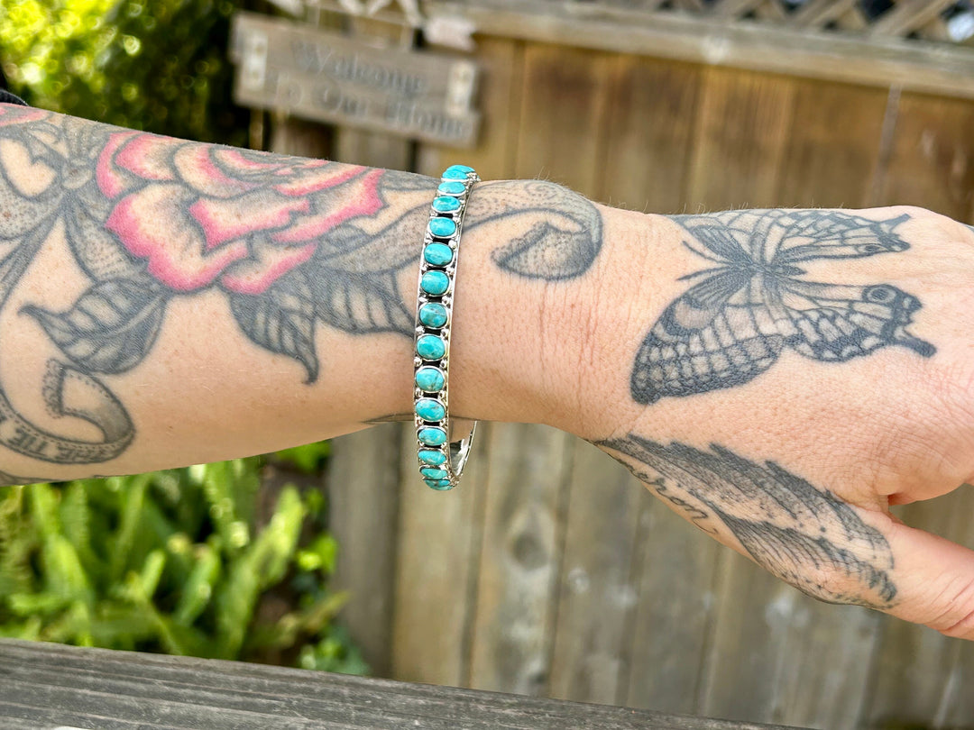 Genuine Turquoise Bangle Bracelet Sterling Silver Turquoise All Around Bangle Southwestern Style Bracelet Rare find