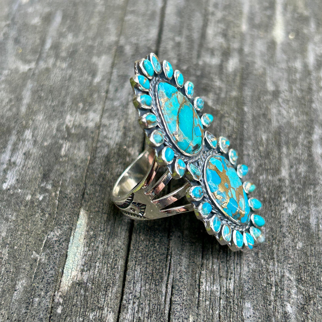 Turquoise Copper Matrix Sterling Silver Ring: Statement Jewelry
