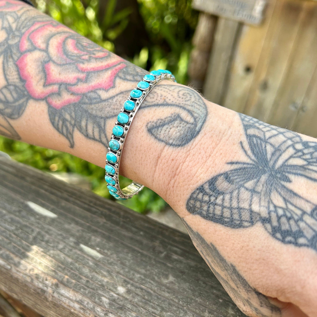 Genuine Turquoise Bangle Bracelet Sterling Silver Turquoise All Around Bangle Southwestern Style Bracelet Rare find