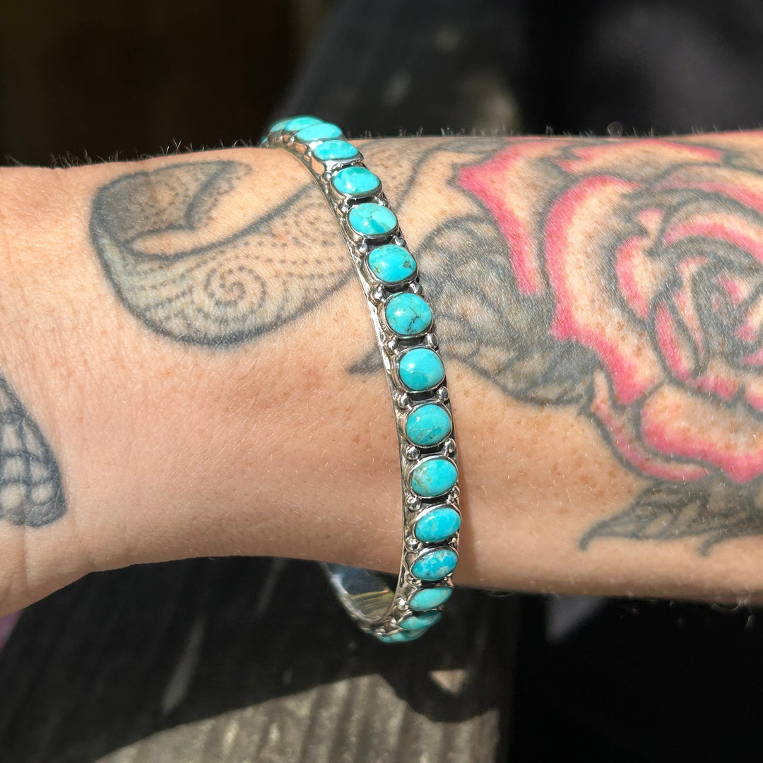 Genuine Turquoise Bangle Bracelet Sterling Silver Turquoise All Around Bangle Southwestern Style Bracelet Rare find