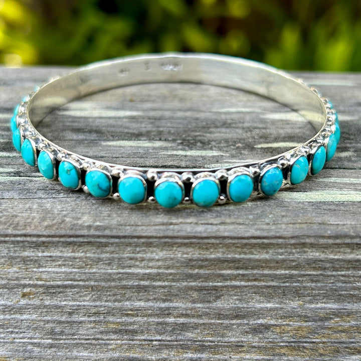 Genuine Turquoise Bangle Bracelet Sterling Silver Turquoise All Around Bangle Southwestern Style Bracelet Rare find