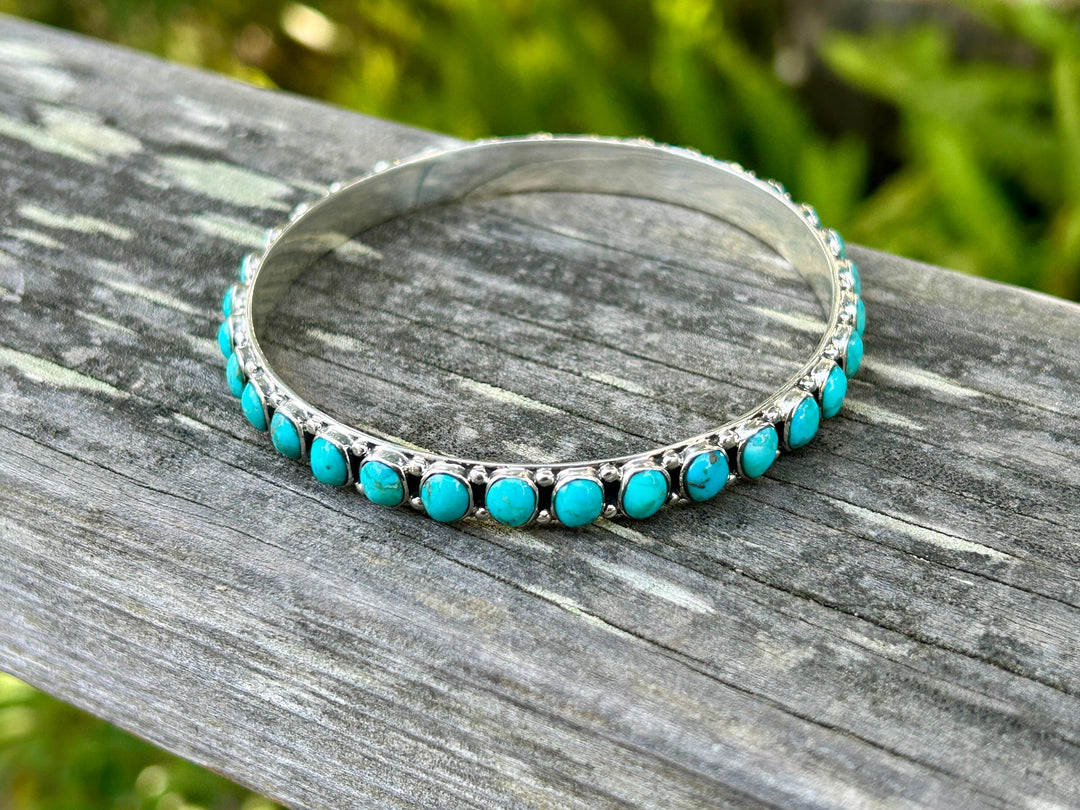 Genuine Turquoise Bangle Bracelet Sterling Silver Turquoise All Around Bangle Southwestern Style Bracelet Rare find