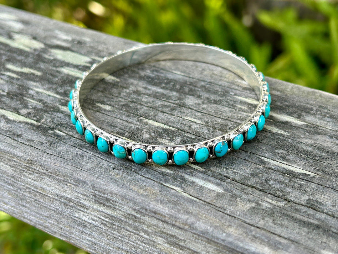 Turquoise Bangle Bracelet: Sterling Silver, Southwestern Style