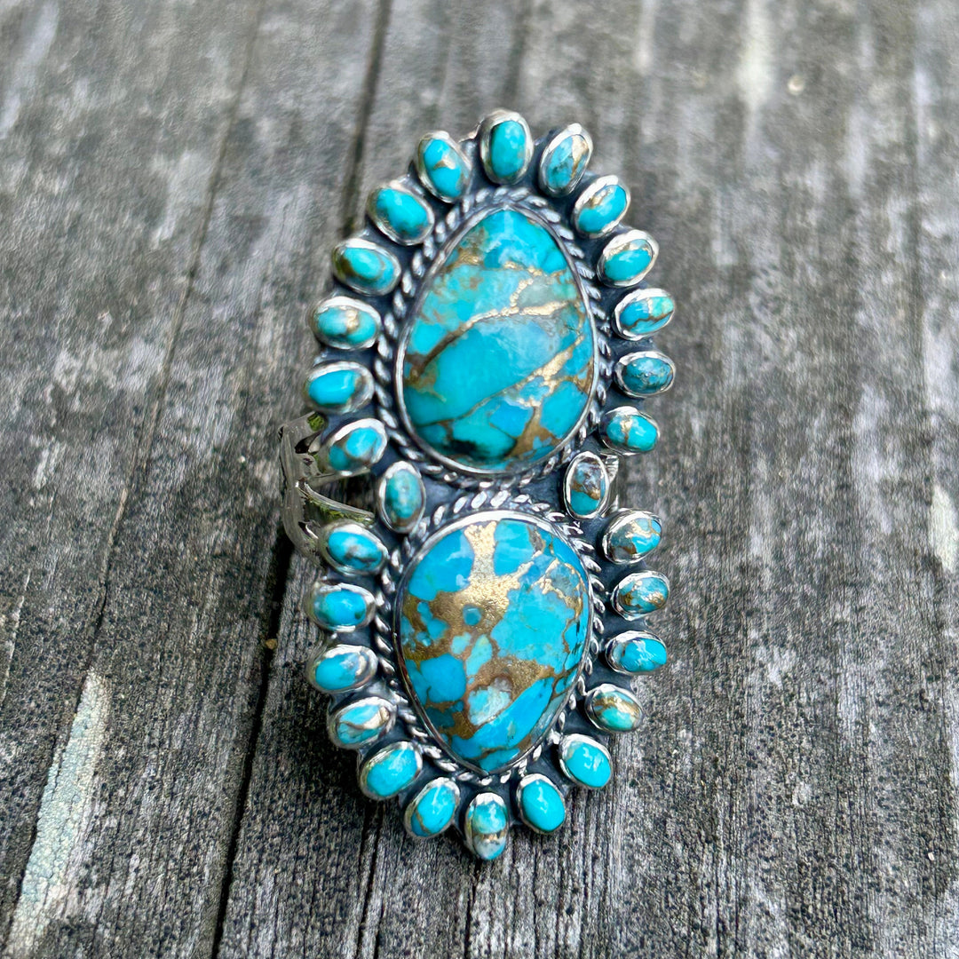Turquoise Copper Matrix Sterling Silver Ring: Statement Jewelry