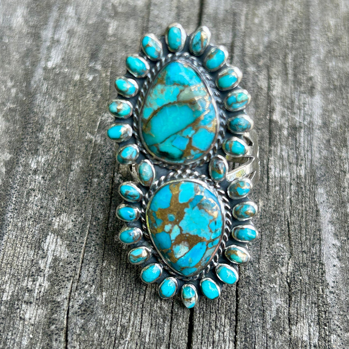Turquoise Copper Matrix Sterling Silver Ring: Statement Jewelry