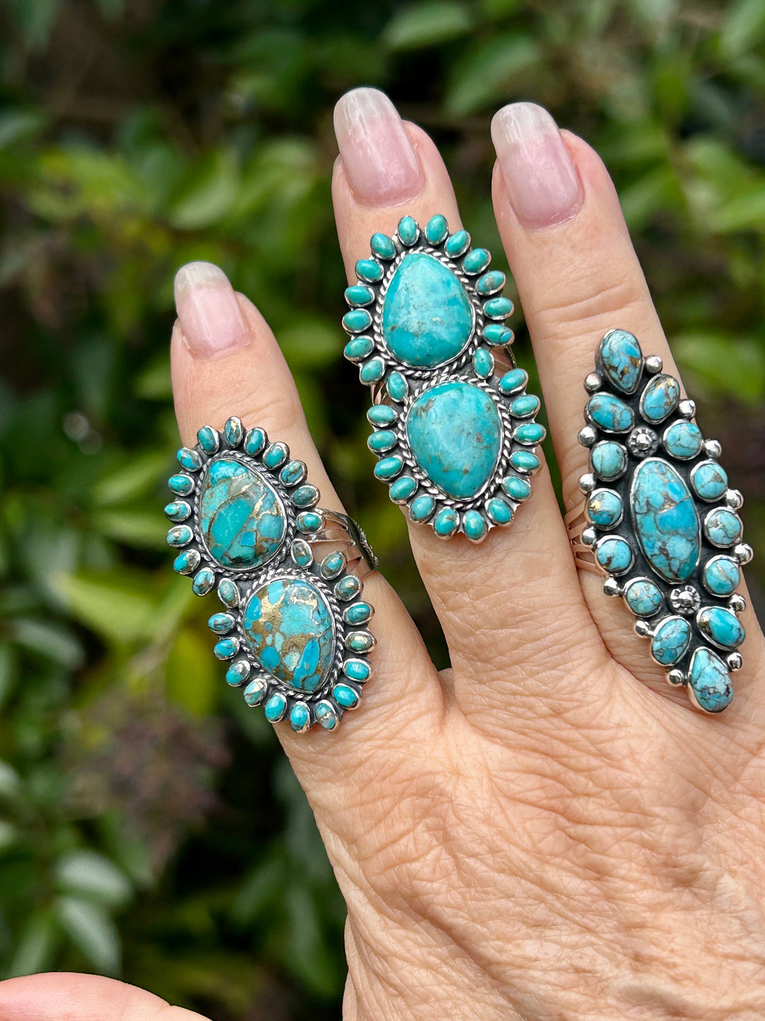 Turquoise Copper Matrix Sterling Silver Ring: Statement Jewelry