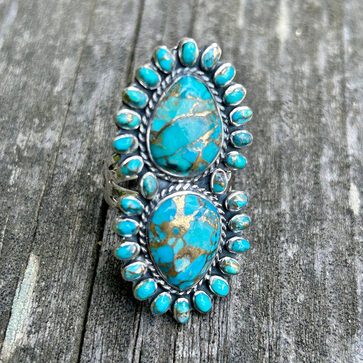 Turquoise Copper Matrix Sterling Silver Ring: Statement Jewelry
