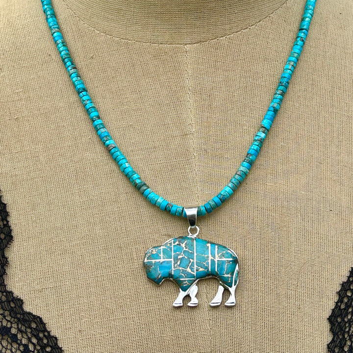 Turquoise Buffalo Necklace: Sterling Silver & Copper Turquoise