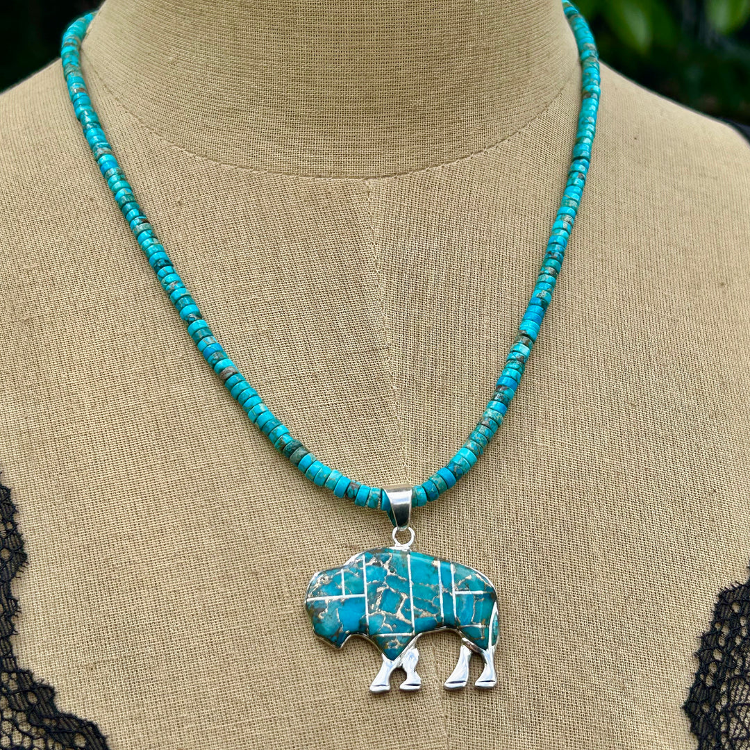 Turquoise Buffalo Necklace: Sterling Silver & Copper Turquoise