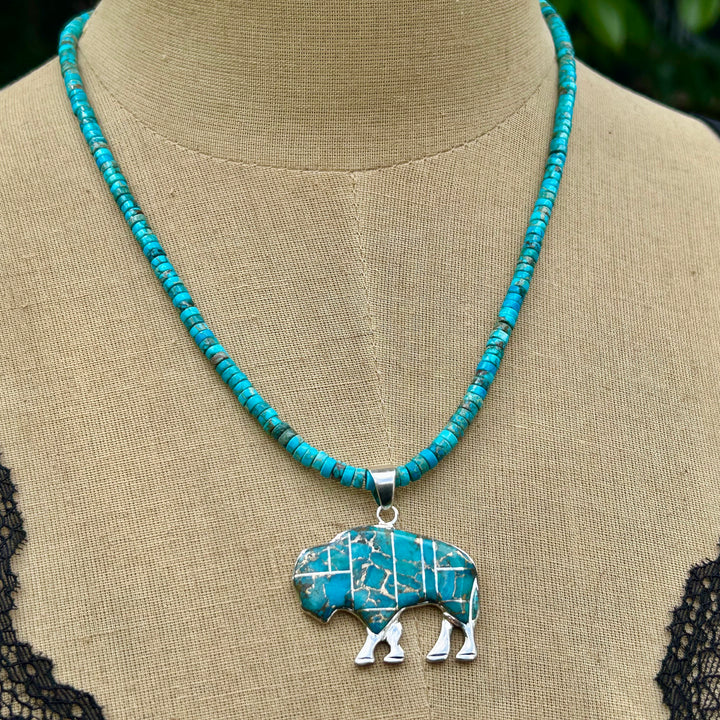 Turquoise Buffalo Necklace: Sterling Silver & Copper Turquoise