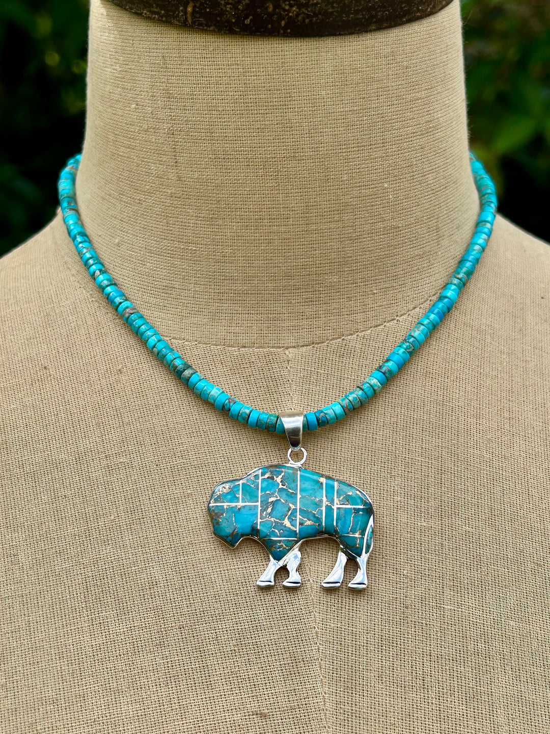 Turquoise Buffalo Necklace: Sterling Silver & Copper Turquoise