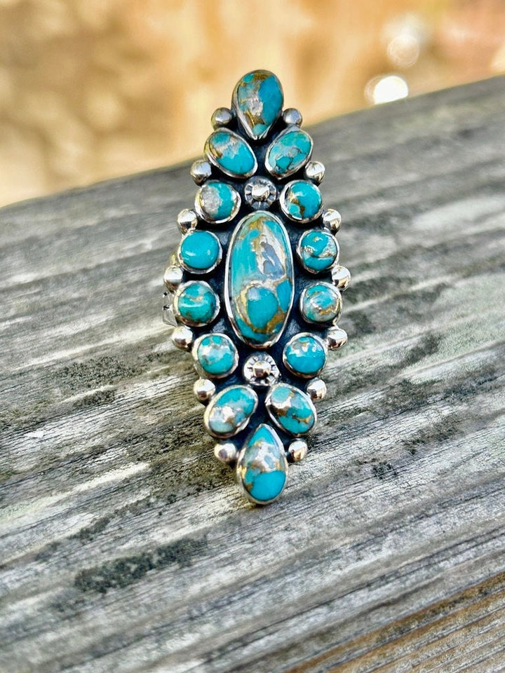 Copper Matrix Turquoise Statement Ring: Southwestern Sterling Silver
