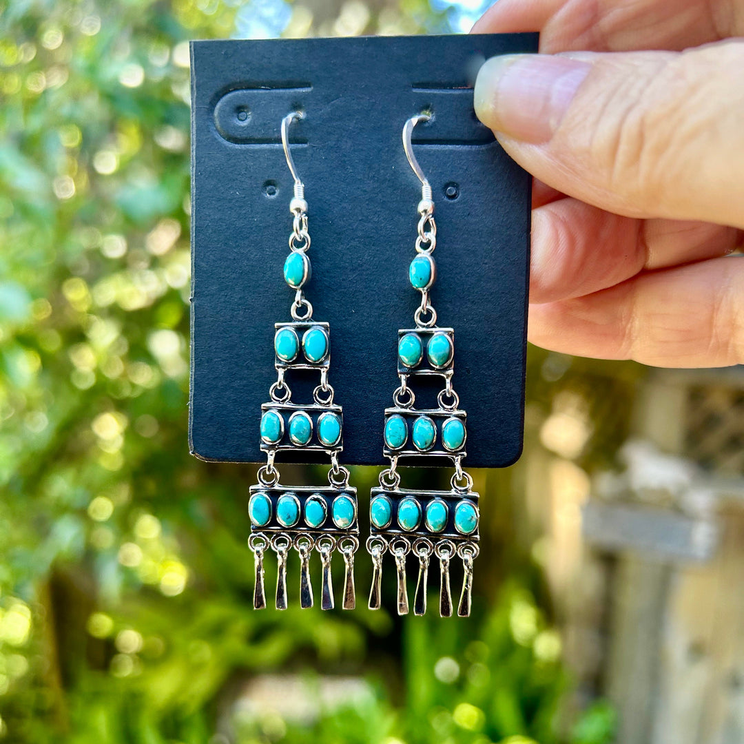 Turquoise Sterling Silver Chandelier Earrings: Southwestern Style