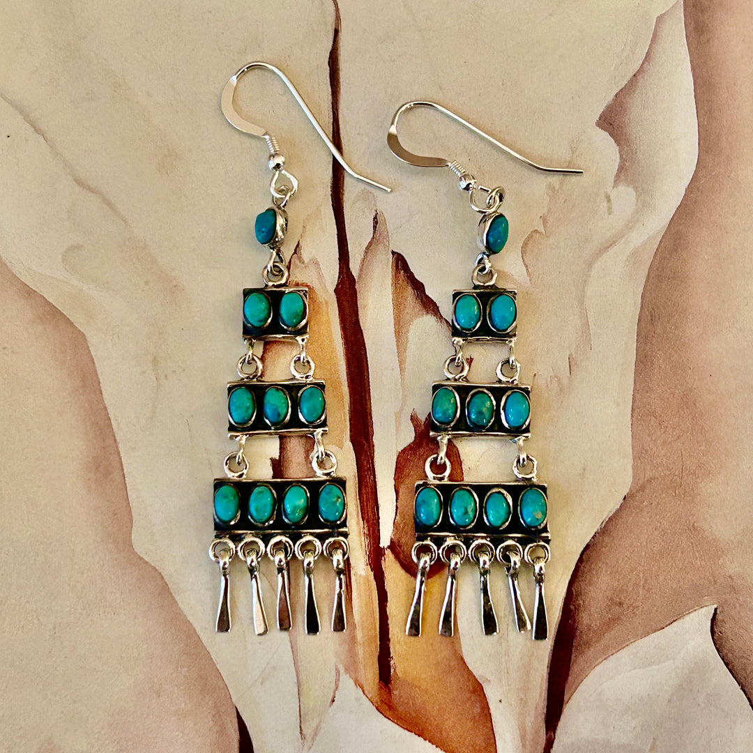 Turquoise Sterling Silver Chandelier Earrings: Southwestern Style