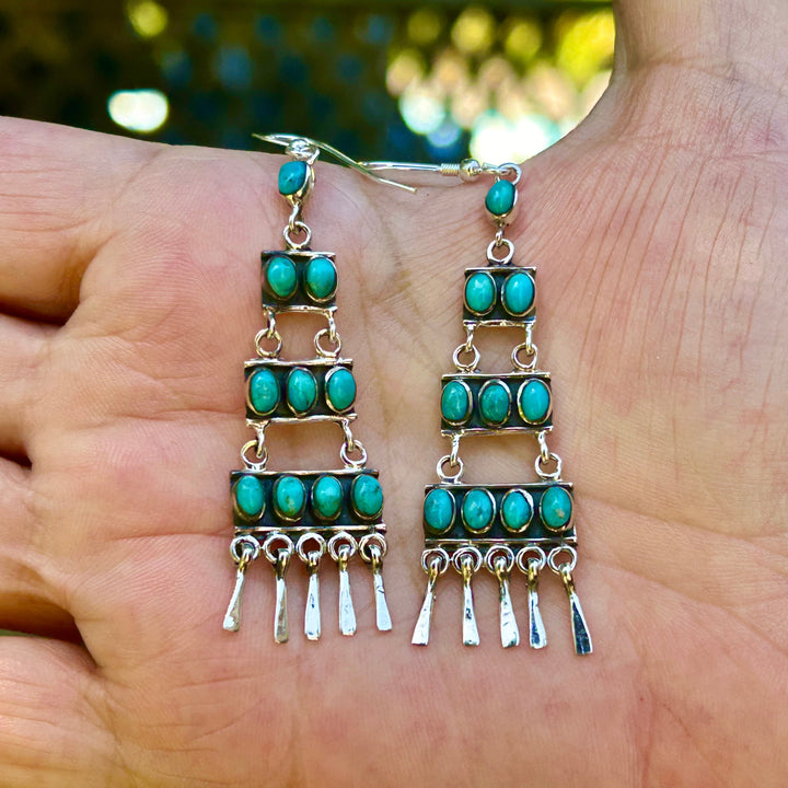 Turquoise Sterling Silver Chandelier Earrings: Southwestern Style