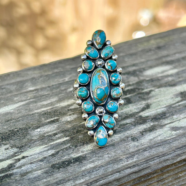 Copper Matrix Turquoise Statement Ring: Southwestern Sterling Silver