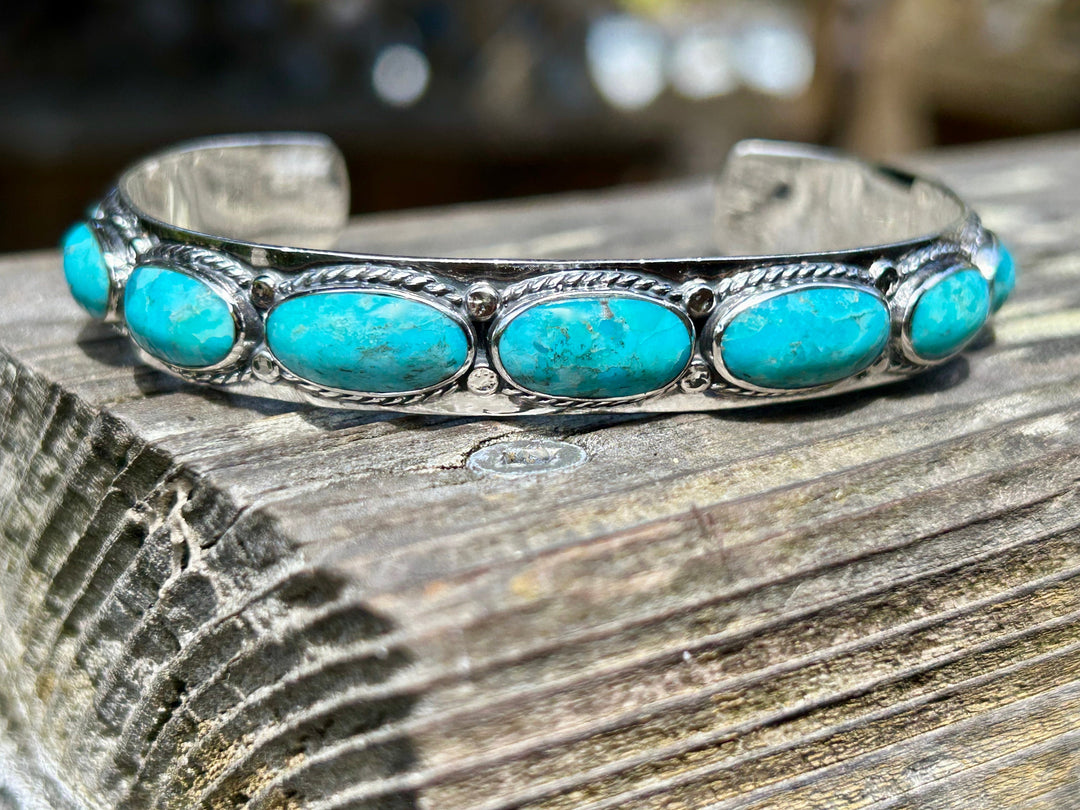 Genuine Turquoise Bracelet, 925 Sterling Silver, Turquoise Cuff,  Stacking Bracelet, Gift for Christmas, Gift for her, Statement Cuff